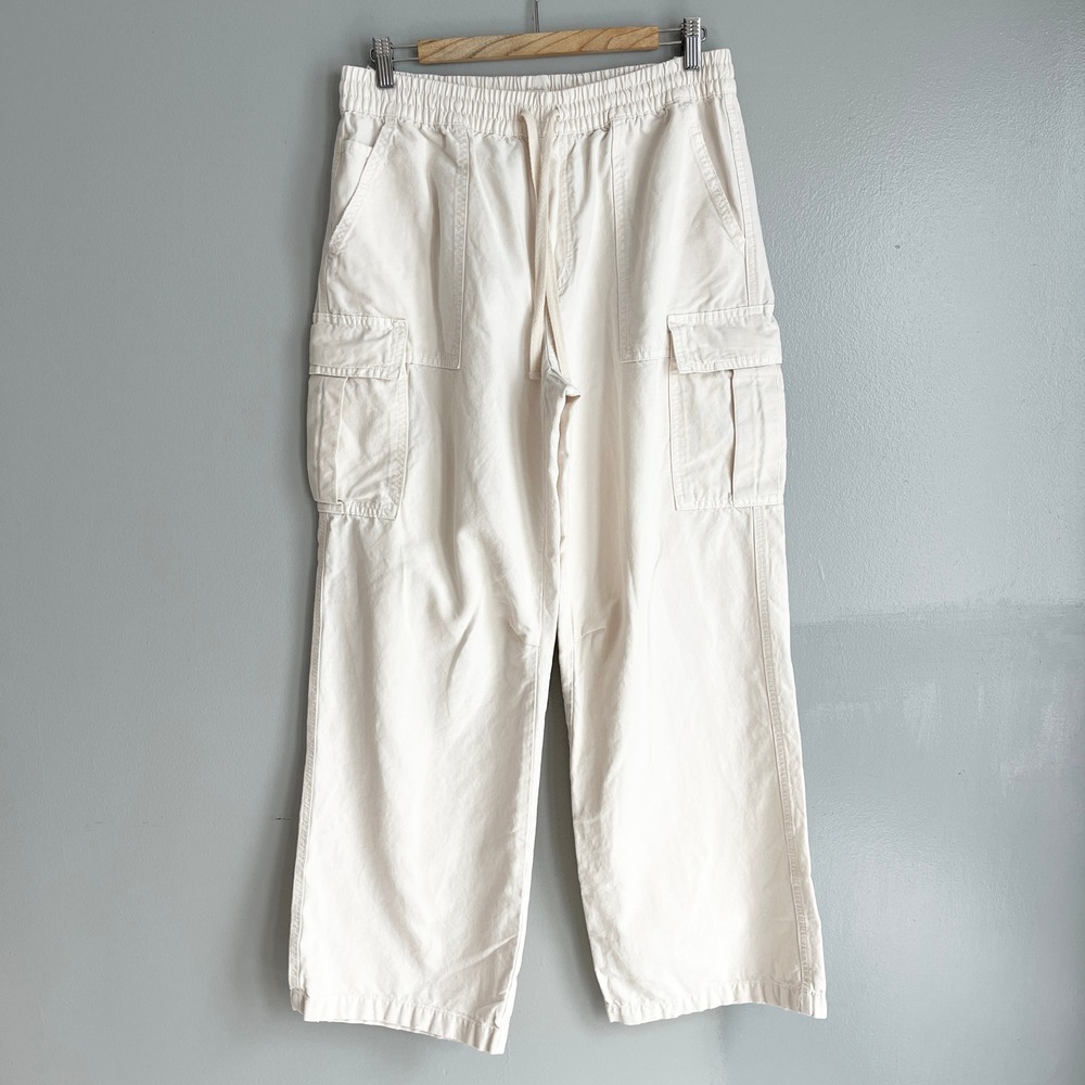 Aerie Womens Cargo Pants Elastic Drawstring Baggy Wide Leg Cream Beige Medium